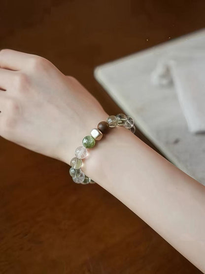 Natural Green Phantom Quartz Bracelet |Crystal with Sandalwood & Clear Quartz