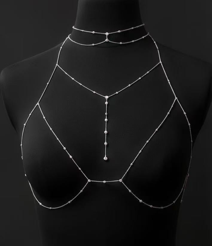 Luxury Silver Body Chain Harness Necklace