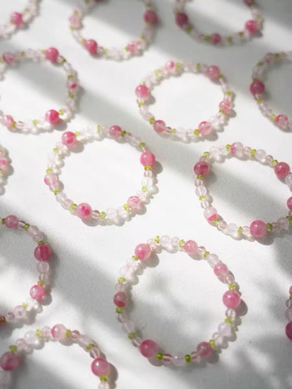 Natural Pink Tourmaline & Rose Quartz Bracelet | Crystal Jewelry
