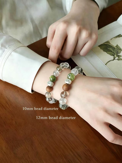 Natural Green Phantom Quartz Bracelet |Crystal with Sandalwood & Clear Quartz