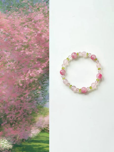 Natural Pink Tourmaline & Rose Quartz Bracelet | Crystal Jewelry
