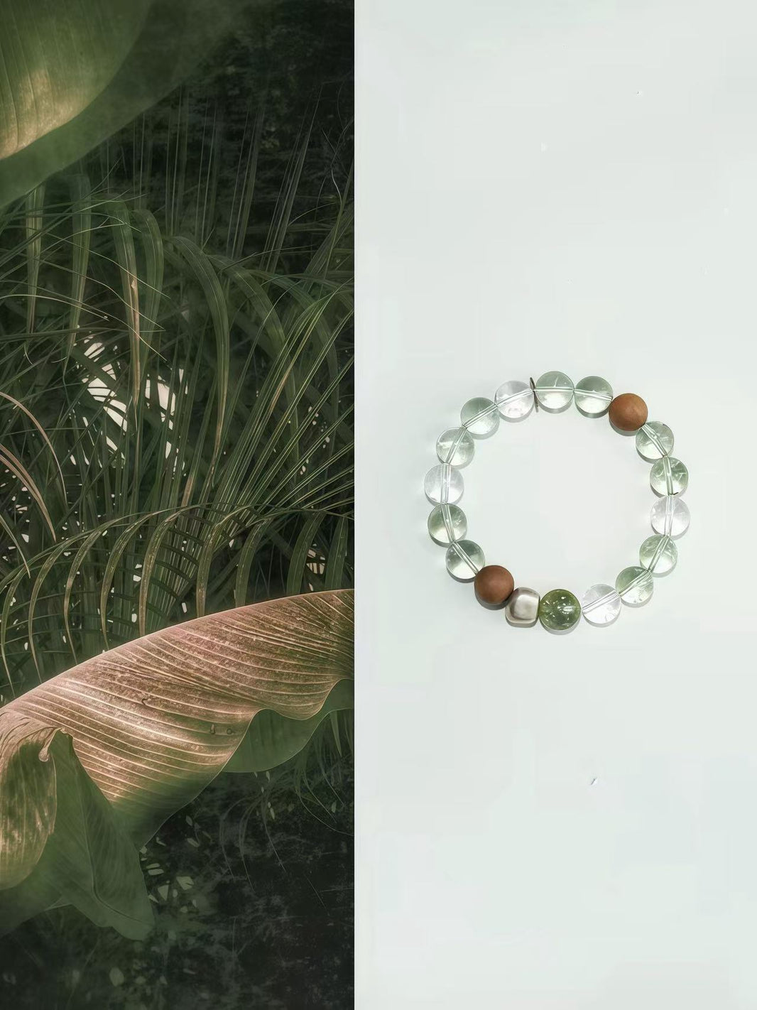 Natural Green Phantom Quartz Bracelet |Crystal with Sandalwood & Clear Quartz