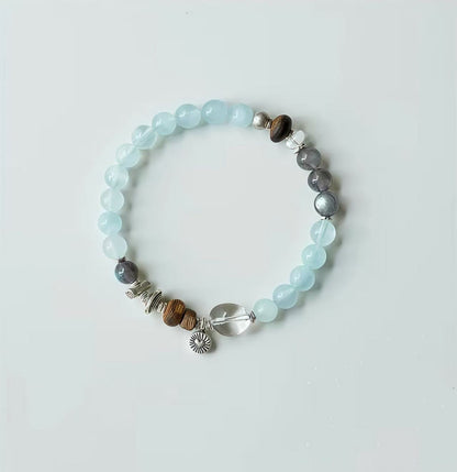 Natural Aquamarine & Labradorite Bracelet |Crystal with Silver Charm