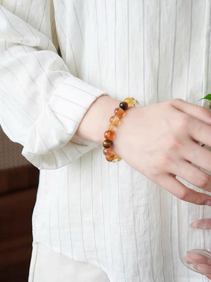 Natural Citrine & Tiger Eye Bracelet |Crystal Stack
