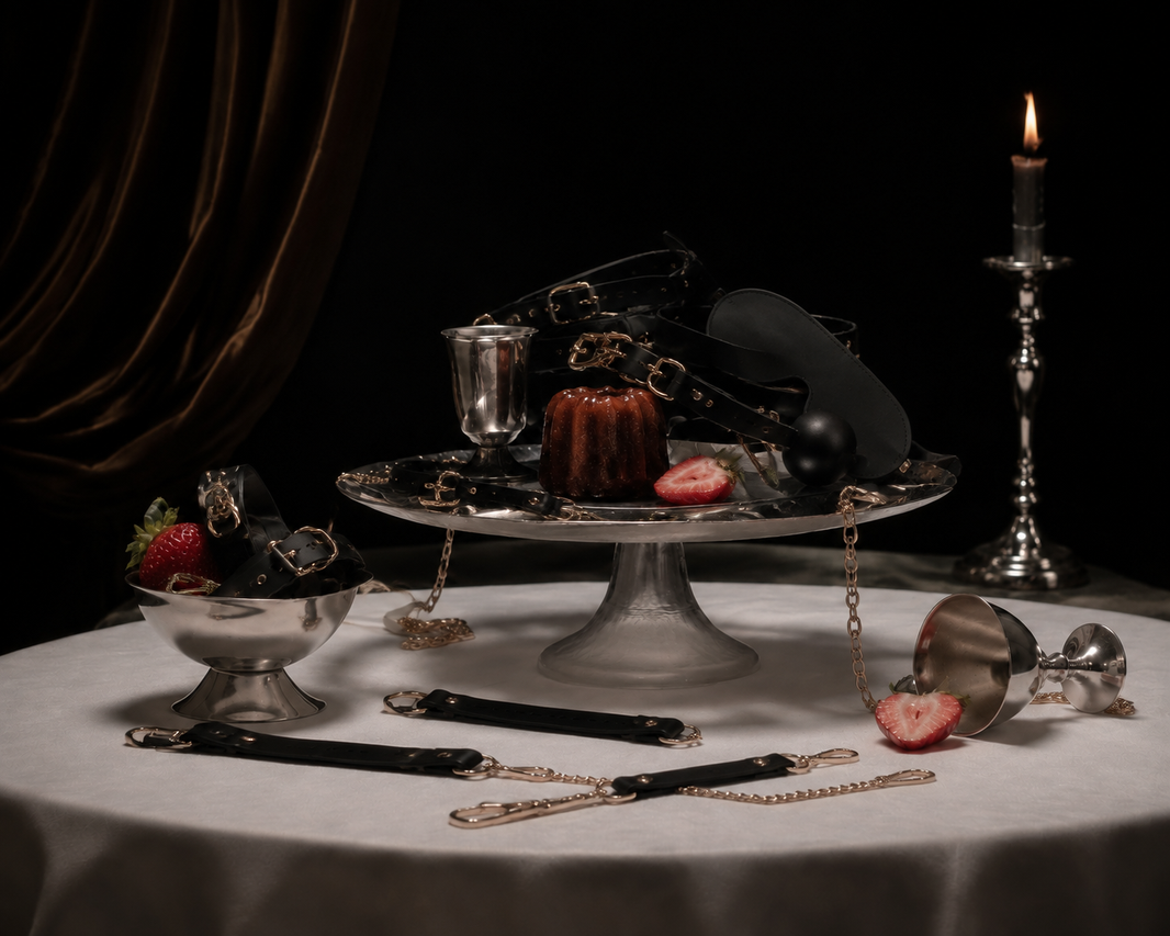 Handcrafted leather connection set with metal hardware by WEIXsetting