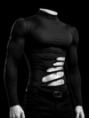 WEIX black asymmetric cutout turtleneck top featuring a fitted silhouette and statement alternative fashion design
