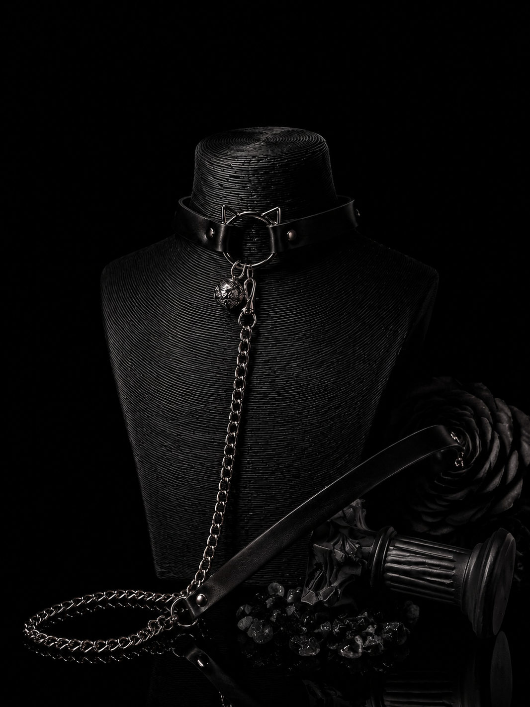 WEIX black gothic cat ear choker with detachable chain leash