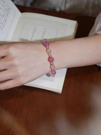 Natural Pink Tourmaline & Rose Quartz Bracelet | Crystal Jewelry